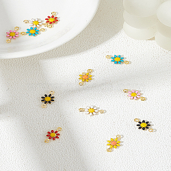 12Pcs 6 Colors Brass Enamel Links Connectors, Golden, Cadmium Free & Lead Free, Sunflower, Mixed Color, 13x7x2.5mm, Hole: 1.2mm, 2pcs/color(KK-LP0004-56-RS)