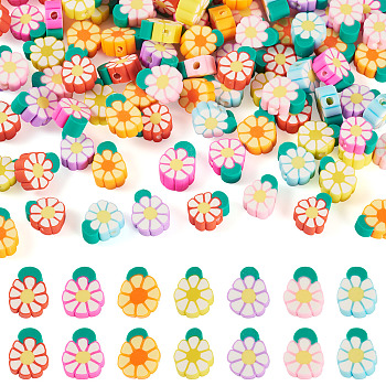 Handmade Polymer Clay Beads, Flower, Mixed Color, 10.5~11x7.5~10x4~4.5mm, Hole: 1.5~2mm