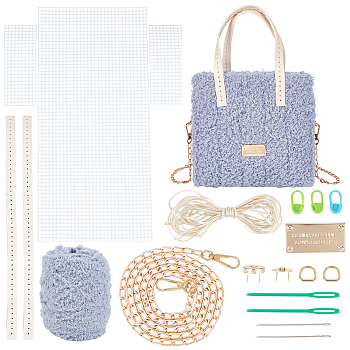 DIY Knitting Crochet Bags Kits, Including Yarn, Mesh Plastic Canvas Sheets, Bag Handles, Bag Strap Chains, Knitting Needles, Thread, Magnetic Clasp, Labels, D Ring, Light Steel Blue