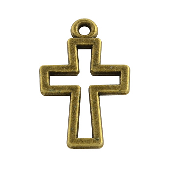 Tibetan Style Alloy Latin Cross Pendants, Cadmium Free & Nickel Free & Lead Free, Antique Bronze, 17x10.5x1mm, Hole: 1.5mm, about 2380pcs/1000g
