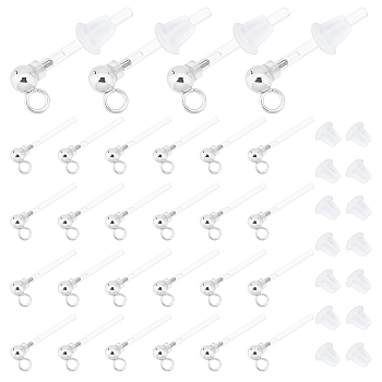 50Pcs Transparent Painless Prevent Allergy Resin Stud Earring Findings with Stainless Steel Findings, Ball Stud Earring Post, with 60Pcs Plastic Ear Nuts, Stainless Steel Color, 13x4.3mm, Hole: 1.4mm, Pin: 1mm