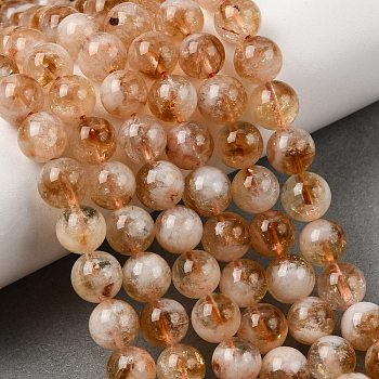 Heated Natural Citrine Bead Strands, Round, 8mm, Hole: 1mm, about 47pcs/strand, 15''(38.1cm)