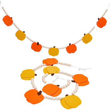 Felt Pumpkin Hanging Banners Flags, with Wood Beads, for Party Decorations, Orange, 1310.64mm