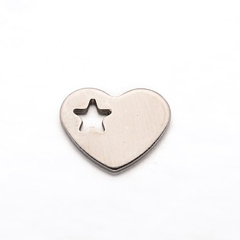 Heart with Star 304 Stainless Steel Charms, Stainless Steel Color, 12.5x10x1mm, Hole: 3mm