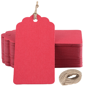 200Pcs Rectangle Paper Gift Tags, Hange Tags, with 30M Jute Cord, For Arts and Crafts, Red, 9.5x4.5x0.01cm