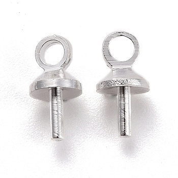 Brass Cup Peg Bails Pendants, For Half Drilled Bead, Silver, 7x4mm, Hole: 1.5mm, Pin: 1.8mm, 100pcs/bag