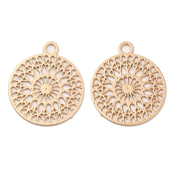 Long-Lasting Plated Brass Filigree Charms, Flat Round Charm, Light Gold, 14x12.5x0.3mm, Hole: 1.2mm