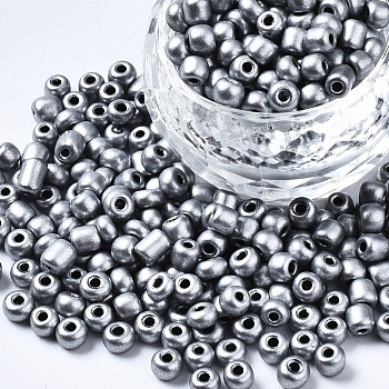 6/0 Glass Seed Beads, Baking Paint, Round Hole, Round, Silver, 4~5x3~5mm, Hole: 1.2~1.5mm, about 4500pcs/Pound