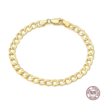 925 Sterling Silver Curb Chain Bracelets, with S925 Stamp, Golden, 7-1/8 inch(18cm)