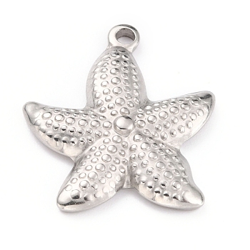 304 Stainless Steel Pendants, Starfish, Stainless Steel Color, 30x26x4.5mm, Hole: 2.3mm