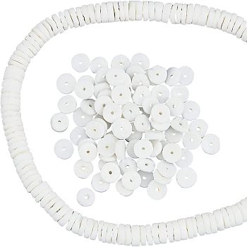 Nbeads 1 Strand Natural White Shell Beads Strands, Disc/Flat Round, Heishi Beads, 6x2mm, Hole: 1mm, about 275pcs/strand, 23.82''(60.5cm)