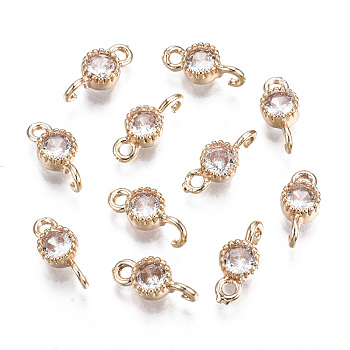 Brass Micro Pave Clear Cubic Zirconia Links Connectors, Long-Lasting Plated, Cadmium Free & Lead Free, Flat Round, Light Gold, 11.5x5x3mm, Hole: 1.5~1.6mm