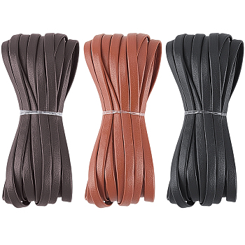 3Pcs 3 Colors Flat PU Leather Cord, for Clothes Sewing, with 1Pc Organza Gift Drawstring Bags, Mixed Color, 5x1.2mm, about 5.47 Yards(5m)/pc, 1pc/color