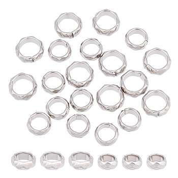 20Pcs 2 Styles 304 Stainless Steel Spacer Beads, Faceted, Flat Round, Stainless Steel Color, 9~11x4mm, Inner Diameter: 6~7.5mm, 10pcs/style