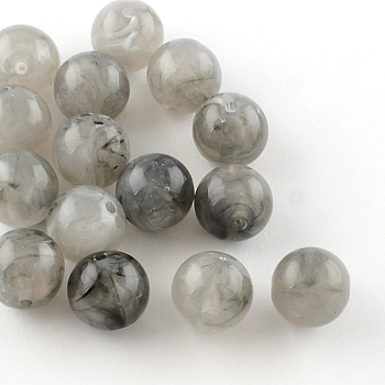 Round Imitation Gemstone Acrylic Beads, Gray, 8mm, Hole: 2mm