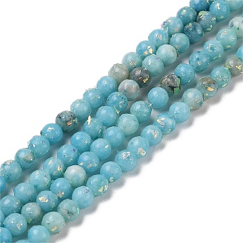 Assembled Natural Dolomite and Synthetic Opal Beads Strands, Dyed, Round, Aqua, 4mm, Hole: 0.9mm, about 100pcs/strand, 15.87''~15.94''(40.3~40.5cm)