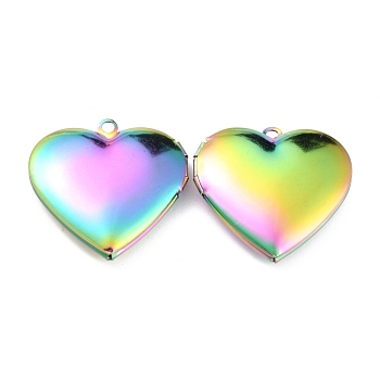 304 Stainless Steel Locket Pendants, Photo Frame Pendants for Necklaces, Heart, Rainbow, Mixed Color, 29x28.5x7mm, Hole: 2.1mm