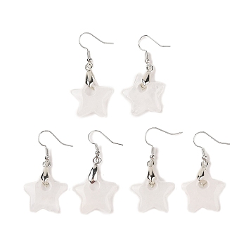 Natutal Quartz Crystal Dangle Earrings, with Rack Plating Brass Earring Hooks, Lead Free & Cadmium Free, Star, 44x22.5mm