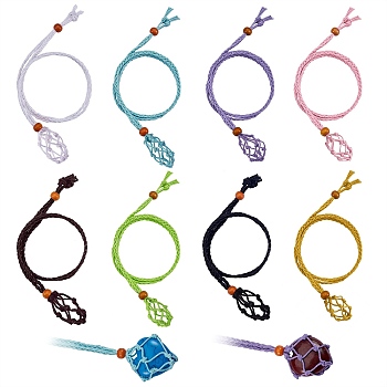 16Pcs 8 Style Adjustable Braided Waxed Cord Macrame Pouch Necklace Making, Interchangeable Stone, with Wood Beads, Mixed Color, 65cm, 2pcs/style