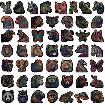 50Pcs Rainbow Striped Animal PVC Waterproof Sticker Labels, Self-adhesion, for Suitcase, Skateboard, Refrigerator, Helmet, Mobile Phone Shell, Mixed Color, 30~60mm