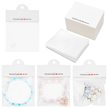 WADORN 120Pcs Rectangle Paper Foldable Header Cards, with 120Pcs OPP Cellophane Bags, White, Paper Cards: about 6x8x0.05cm, Hole: 8mm