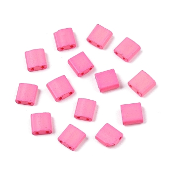 2-Hole Baking Paint Glass Seed Beads, Rectangle, Hot Pink, 5x4.5~5.5x2~2.5mm, Hole: 0.5~0.8mm