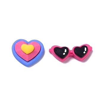 Opaque Resin Cabochons, for DIY Decoration, Heart & Glasses, Mixed Color, Heart: 14.5x16.5x7mm, Glasses: 22x8x5.5mm