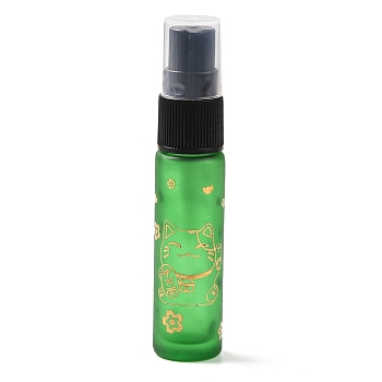 Glass Spray Bottles, Fine Mist Atomizer, with Plastic Dust Cap & Refillable Bottle, with Fortune Cat Pattern & Chinese Character, Light Green, 2x9.6cm, Hole: 9.5mm, Capacity: 10ml(0.34fl. oz)