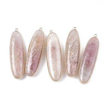 Natural Agate Big Pendants, with Brass Findings, Dyed, Oval, Golden, Misty Rose, 73~74x20~22x12~16mm, Hole: 2mm