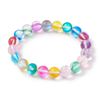 8.5mm Round Synthetic Multi-Moonstone Stretch Bracelets for Girls, Inner Diameter: 1-3/4 inch(4.5cm), 8.5mm