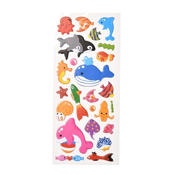 3D Cartoon PVC Bubble Stickers, for Diary, Notebooks, Ocean Themed Pattern, 6~38x3~41mm