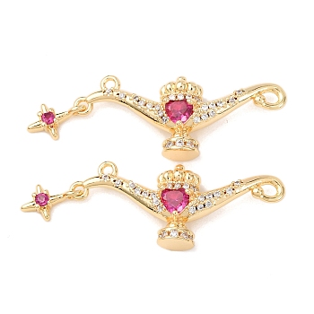 Brass Micro Pave Cubic Zirconia Pendants, Magic Lamp, Rack Plating, Long-Lasting Plated, Real 18K Gold Plated, 12x31x6mm, Hole: 1.2mm and 1.6mm