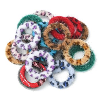 Cloth Fabric/Faux Mink Fur Covered Linking Rings, with Aluminum Bottom, Ring, Platinum, Mixed Color, 35.5x4.5mm