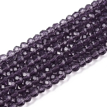 Glass Beads Strands, Faceted, Rondelle, Purple, 2.9~3.3x2mm, Hole: 0.8mm, about 148~150pcs/strand, 15.55~15.75 inch(39.5~40cm)