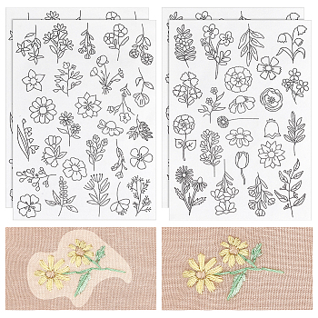 Elite 4 Sheets 2 Styles Water Soluble Fabric, Wash Away Embroidery Pattern Stabilizer, Flower, 300x200x0.3mm, 2 sheets/style