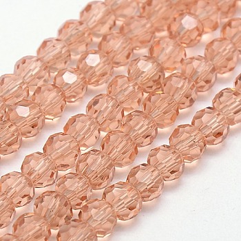 Glass Beads Strands, Faceted, Round, Light Salmon, 8mm, Hole: 1mm, about 70~72pcs/strand, 22.6 inch