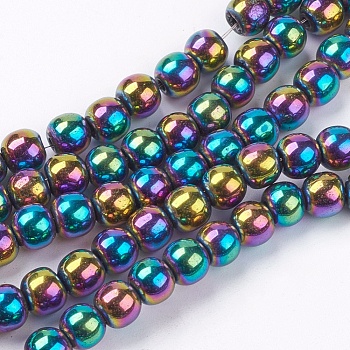 Non-magnetic Synthetic Hematite Beads Strands, Grade A, Round, Multi-color Plated, 6mm, Hole: 1.5~2mm, about 65~70pcs/strand