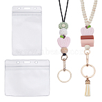 Heart Daisy Silicone & Wooden Name Card Straps, with Iron & Alloy Findings, Golden, 520~535mm(AJEW-ME0002-32)