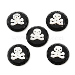 Natural Black Onyx(Dyed & Heated) with Natural White Shell Pendants, Faceted Flat Round with Skull Charms, 20x6mm, Hole: 1mm(SSHEL-B006-09)