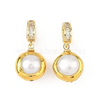 Natural Baroque Keshi Pearl Pendants, Round Charms with Brass Micro Pave Clear Cubic Zirconia Bails, White, Golden, 25.5mm, Hole: 6x3mm(PALLOY-JF05759)