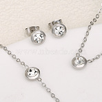 Flat Round 304 Stainless Steel Pave Clear Cubic Zirconia Link Bracelets & Stud Earrings & Pendant Necklaces, Stainless Steel Color, 454mm(FS-WG23E56-02)