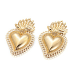 Alloy Pendants, Sacred Heart, Heart of Holy Flame, Golden, 40x25x3.5mm, Hole: 1.5mm(PALLOY-O094-01B-G)