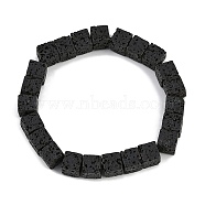 Natural Lava Rock Beaded Stretch Bracelets for Men Women, Cube, Inner Diameter: 2-1/8 inch(5.3cm), Bead: 8x8x8mm(BJEW-G727-01B)