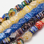 Handmade Millefiori Glass Bead Strands, Faceted, Cuboid, Mixed Color, 13~14x8~10x8~10mm, Hole: 1mm, about 26~27pcs/strand, 14.8 inch(LAMP-G100-M)