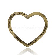 Lead Free & Nickel Free Tibetan Style Alloy Big Pendants, Long-Lasting Plated, Carved Words Heart Ring for Valentine's Day, Antique Bronze, 50x57x2mm, Hole: 35x47mm(PALLOY-J564-13AB-FF)