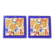 Opaque Acrylic Pendants, Square with Flower, Colorful, 34.5x34.5x2mm, Hole: 1.6mm(BACR-D002-09D)