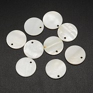 Dyed Natural Flat Round Shell Pendant, White, 20x2mm, Hole: 2mm(SHEL-P003-06A)