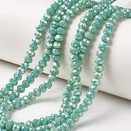 Electroplate Opaque Glass Beads Strands, Full Rainbow Plated, Faceted, Rondelle, Aquamarine, 4x3mm, Hole: 0.4mm, about 123~127pcs/strand, 16.5~16.9 inch(42~43cm)(EGLA-A034-P4mm-T06)
