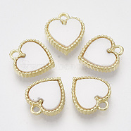 Alloy Pendants, with Double Sided Plastic, Heart, Golden, White, 14.5x13x3~4mm, Hole: 1.8mm(PALLOY-N0149-04A)