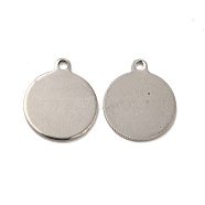 201 Stainless Steel Pendants, Flat Round Charm, Stainless Steel Color, 14x12x0.5mm, Hole: 1.2mm(STAS-P320-34P)